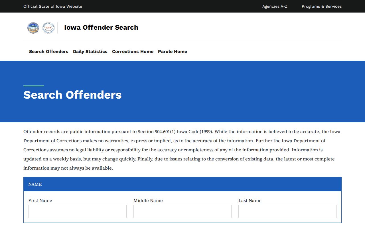 Iowa DOC offender search for Guthrie County corrections records