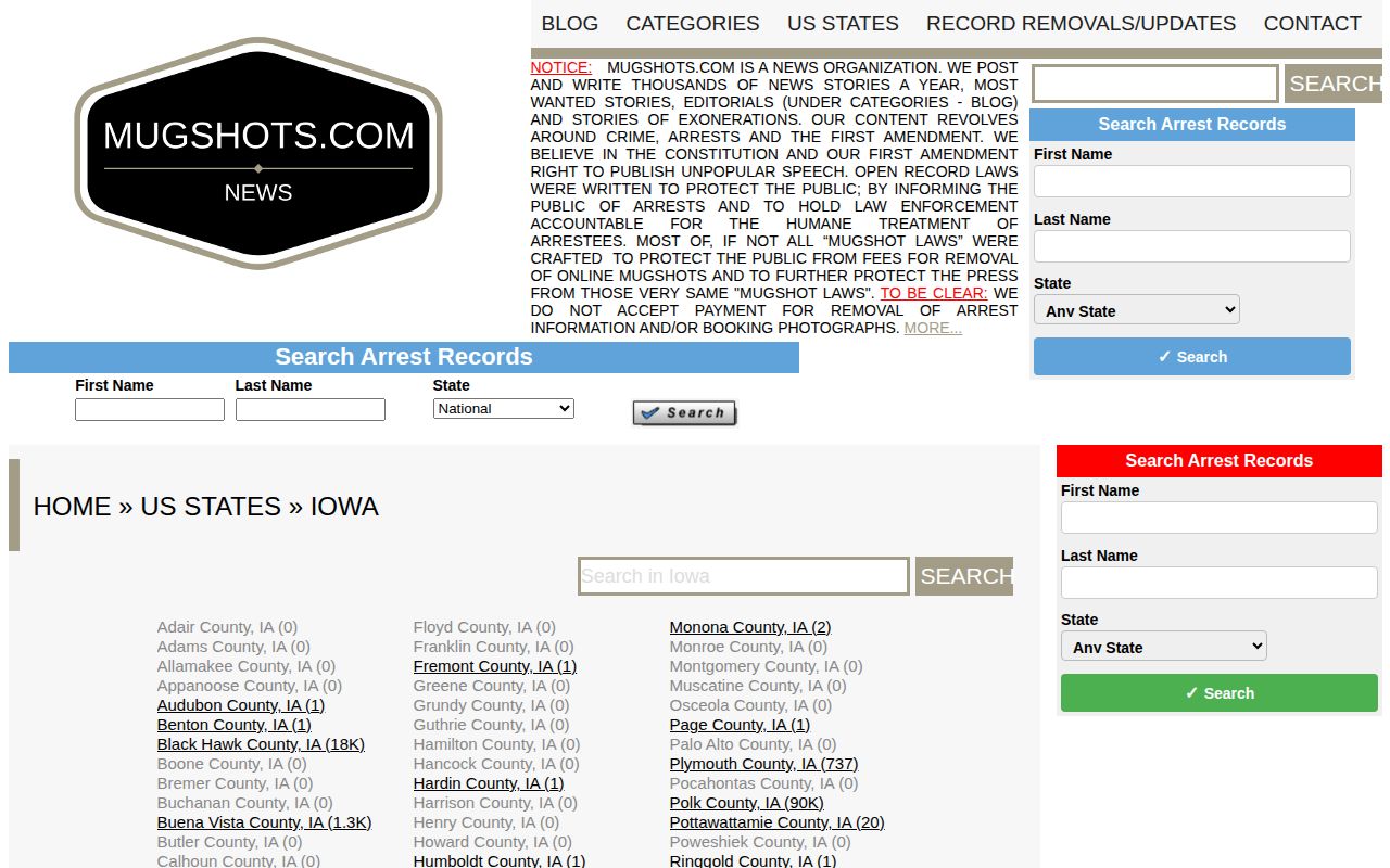 Guthrie County mugshot index showing zero published records