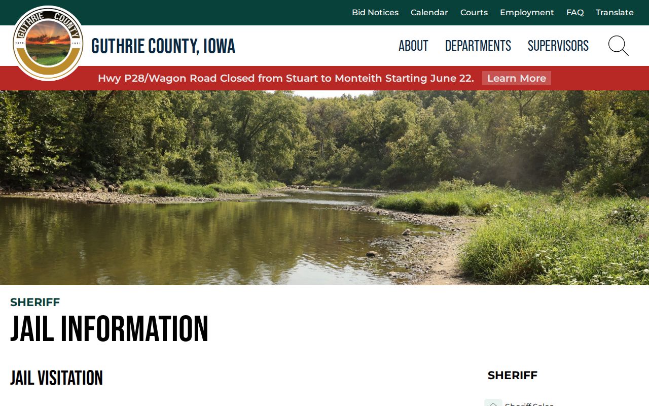 Guthrie County Jail information page without an online roster