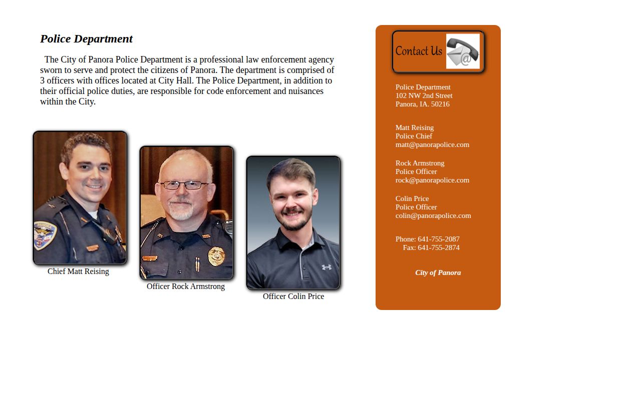 Panora Police official arrest-record contact page
